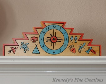 Southwest Mantle Engraved Wooden Clock