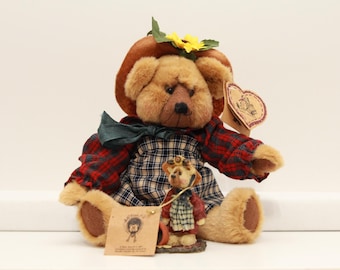 Vintage Sally Bears Heartfelt Collectables - Small 3 1/2" Resin Bear and 11" Stuff Jointed Bear (FREE SHIPPING)