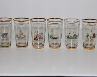 Vintage 8 4" England Landmark Building Glasses (FREE SHIPPING)