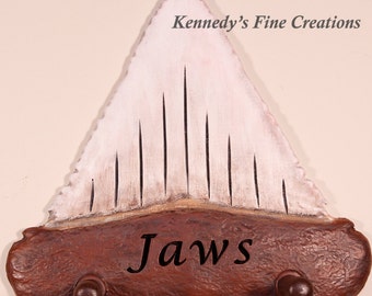 Personalized Shark Tooth Engraved Stained Wood Peg Rack