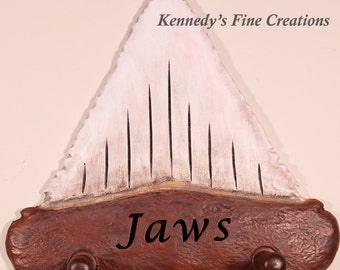 Personalized Shark Tooth Engraved Stained Wood Peg Rack (FREE SHIPPING)