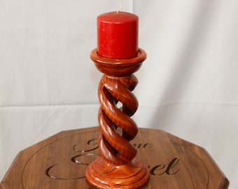 12"  Carved Hollow Spiral Solid Wood Candle Sticks (Set of 2)