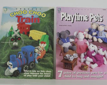 Vintage Choo Choo Train and Playtime Pets Crochet Patterns Pre-Owned (FREE SHIPPING)