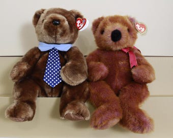 Vintage Assorted ty Large Beanie Plush Bears 14" Tall Hero and Taffybeary (FREE SHIPPING)