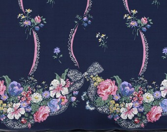 Vintage Dark Blue with Flowers Fabric Width 44" x 1 Yard in length (FREE SHIPPING)