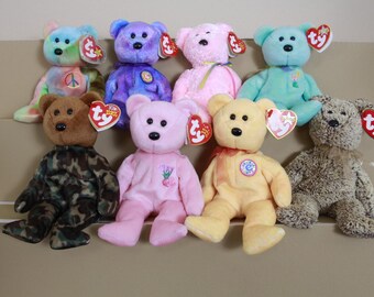 Vintage Assorted ty Beanie Bears - Eggs, Halloween, Kissme, Christmas, Holiday, Wallace (FREE SHIPPING)