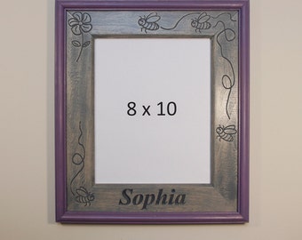 Personalized Flower and Bee Engraved Stained Wood Picture Double Frame (8X10)