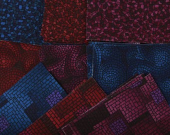 Vintage Dark Geometric Designs Quilting with 5 Squares 4" by 4" each (FREE SHIPPING)