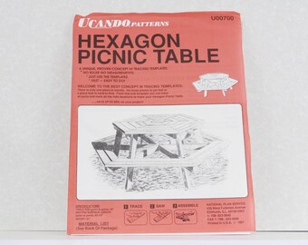 Vintage UCANDO pattern Hexagon Picnic Table Construction Step by Step Plan (FREE SHIPPING)