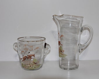 Vintage Fox and Hound Equestrian Pitcher and Ice Bucket (FREE SHIPPING)