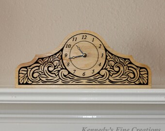 Distinguished Mantle Engraved Wood Clock