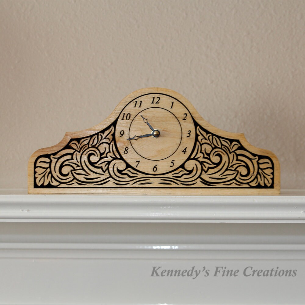 Distinguished Mantle Engraved Wood Clock