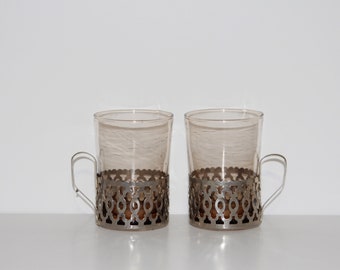 Antique Smoke Glass with Metal Handle Set of 2 (FREE SHIPPING)