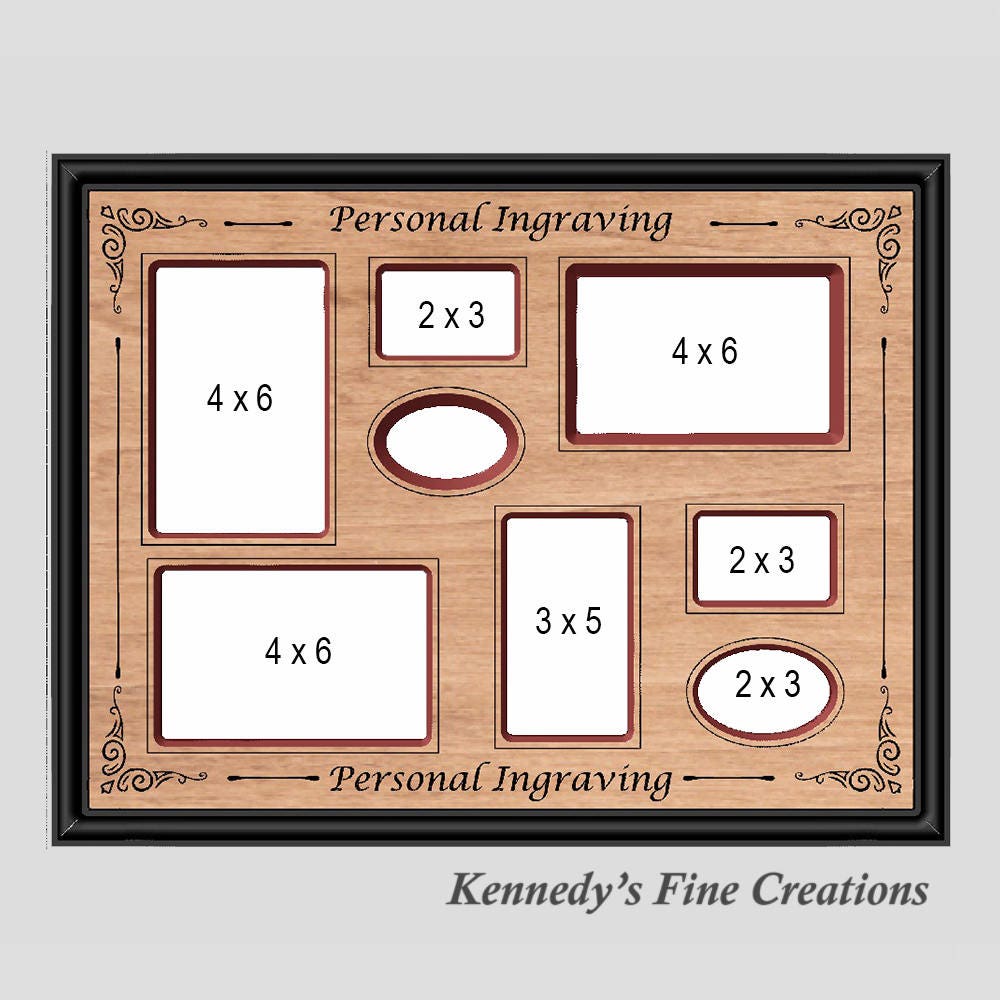 Personalized Collage Engraved Stained Wood Picture Double Frame B