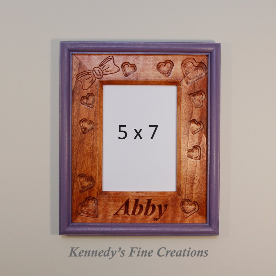 Personalized Hearts Engraved Stained Wood Picture Double Frame (5X7)