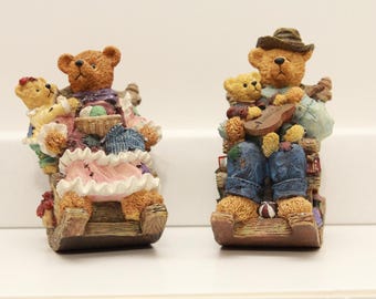 Vintage Resin Grandma and Grandpa Bears in their Rocking Chairs (FREE SHIPPING)