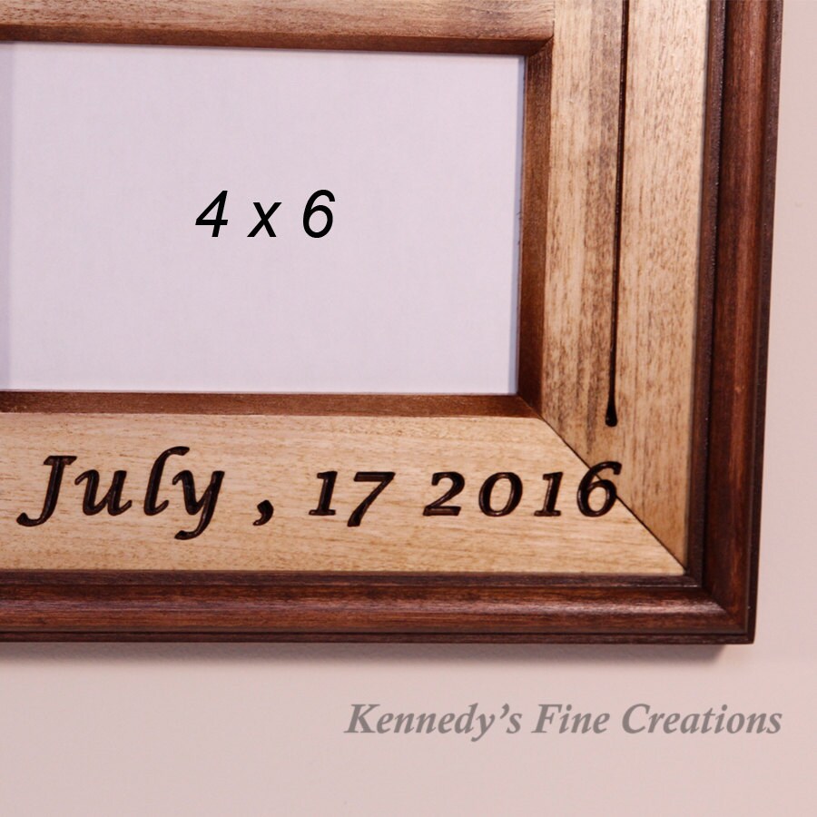 Personalized Engraved Stained Wood Picture Double Frame for 4 pictures