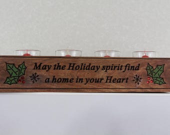 Holiday Engraved-Stained Wood Candle Cup Holder (FREE SHIPPING)