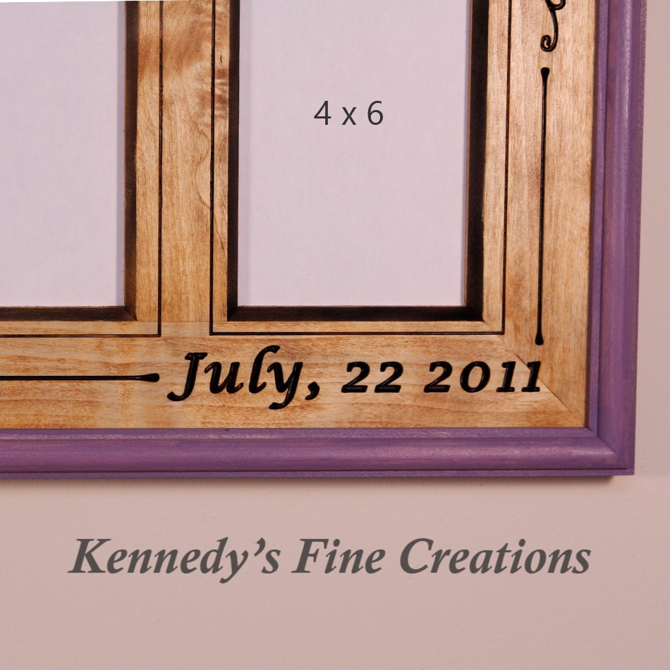 Personalized Engraved Stained Wood Picture Double Frame for 3 pictures