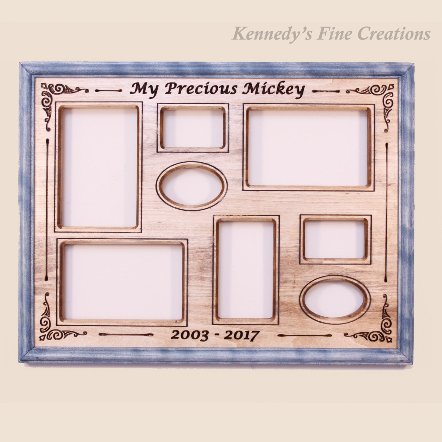Personalized Collage Engraved Stained Wood Picture Double Frame B