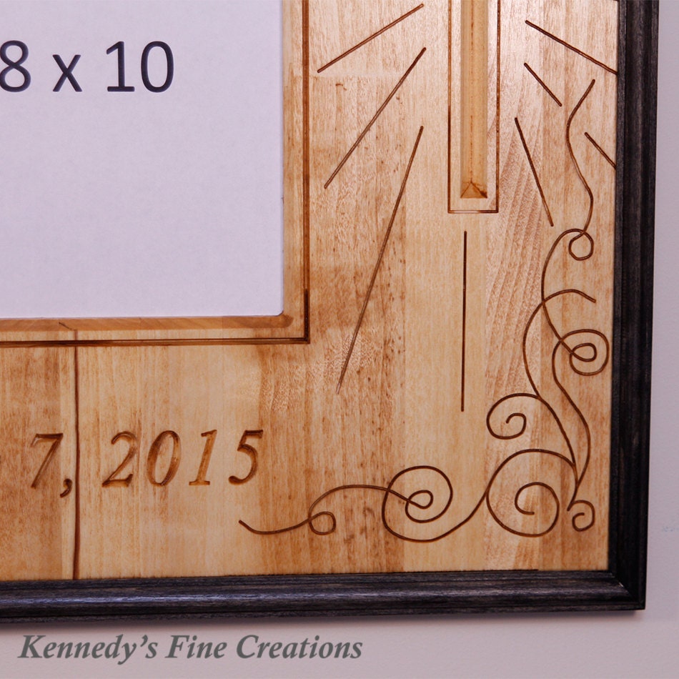 Personalized Wedding Engraved Stained Wood Picture Double Frame with