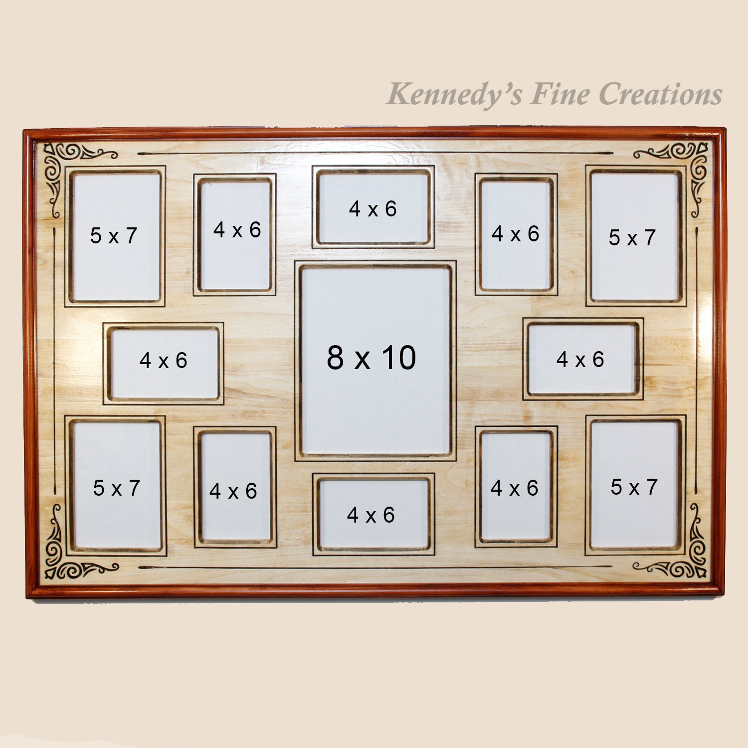 Personalized Collage Engraved Stained Wood Picture Double Frame J