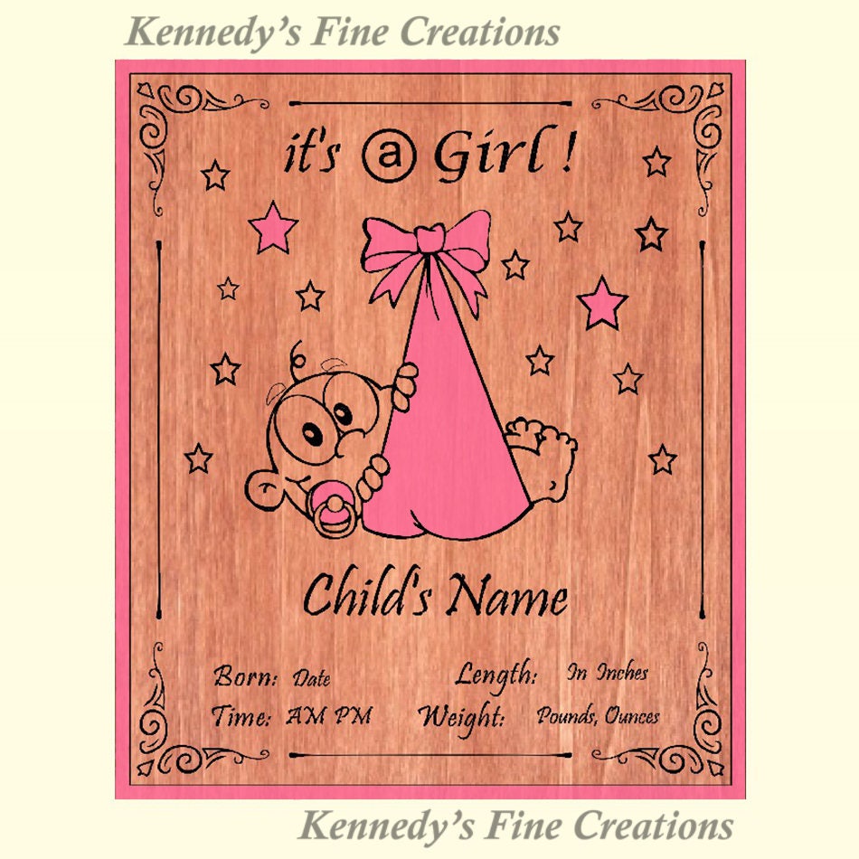 Personalized Engraved Baby Boy or Girl Birth Announcement Wood Plaque