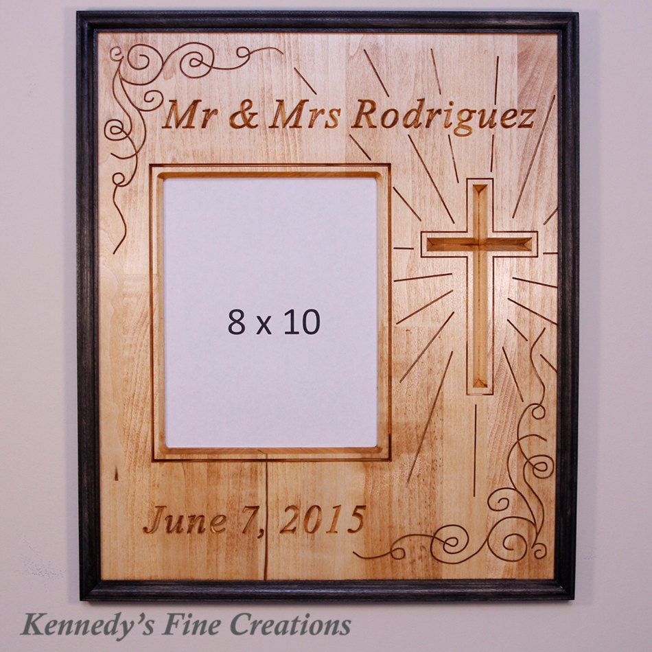 Personalized Wedding Engraved Stained Wood Picture Double Frame with