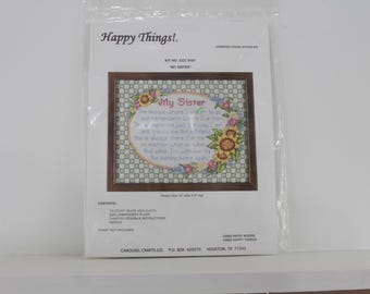 Vintage Happy Things My Sister Counted Cross Stitch Pattern Kit - New (FREE SHIPPING)