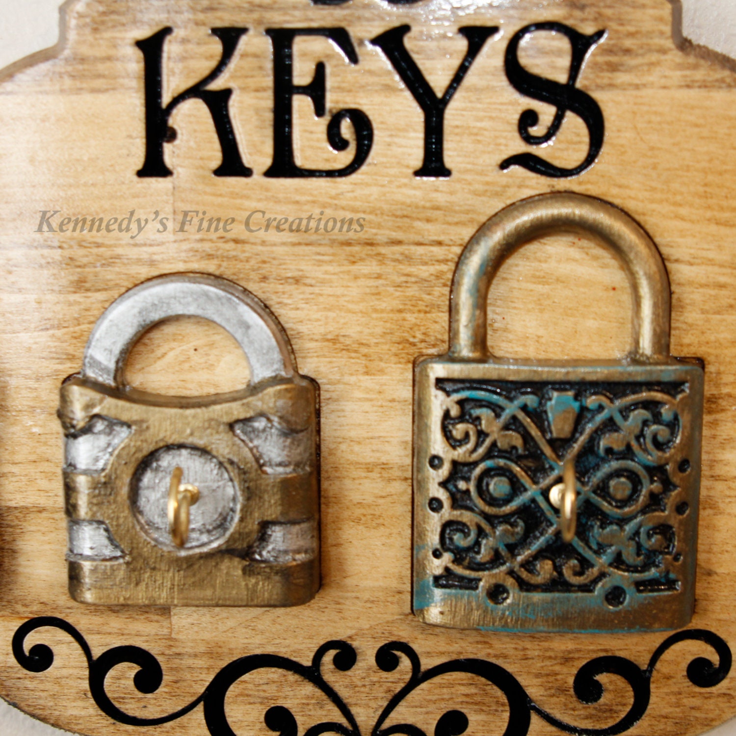 Key Holder with Weathered Hand Painted Locks