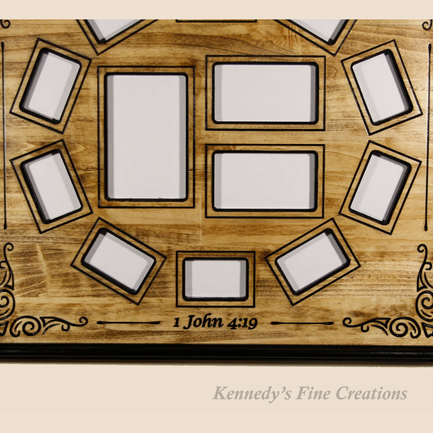 Personalized Collage Engraved Stained Wood Picture Double Frame E