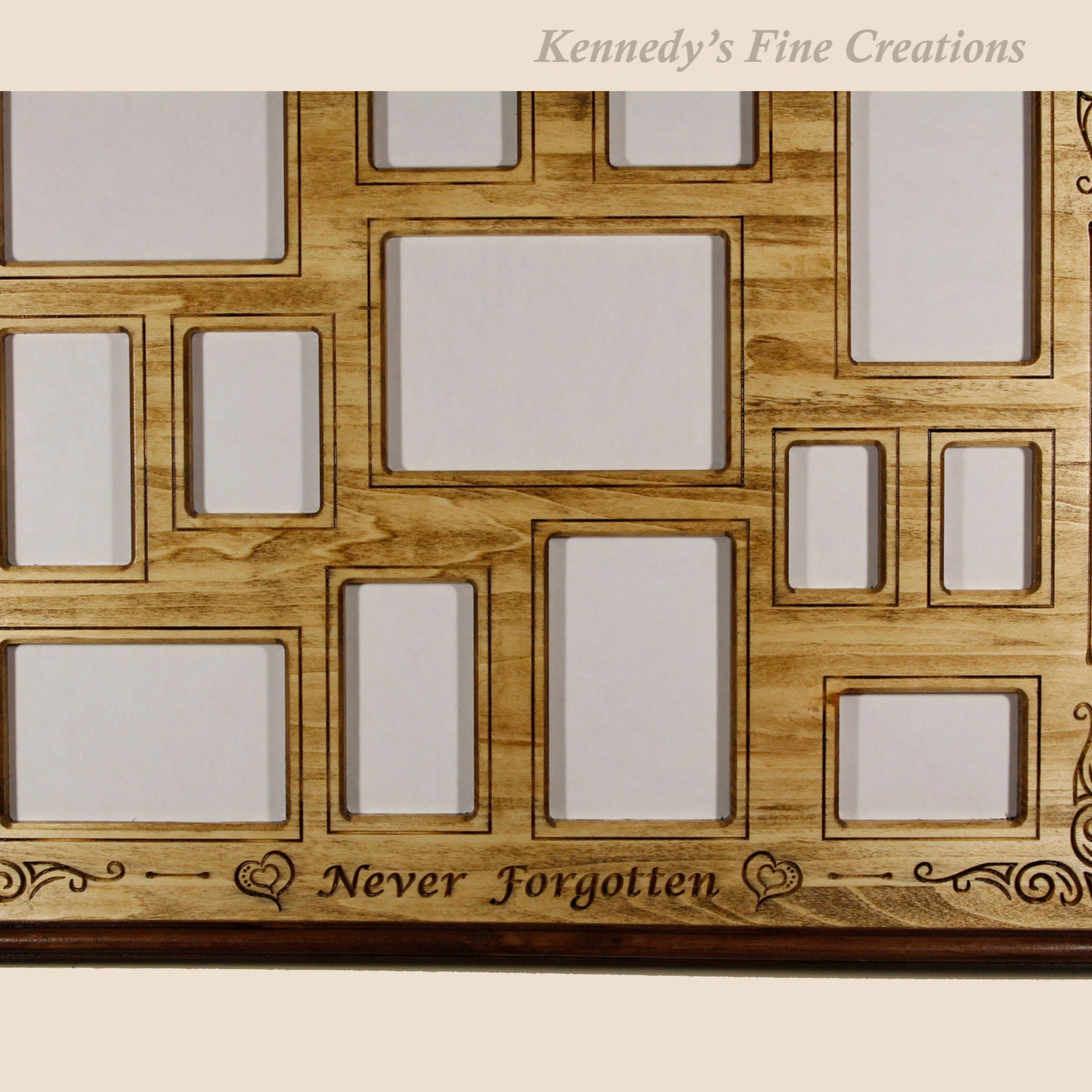 Personalized Collage Engraved Stained Wood Picture Double Frame H