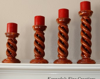 8"-10"-12"-14" Carved Hollow Spiral Solid Wood Candle Sticks (Set of 4)