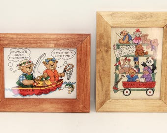 Bear Handmade Cross Stitch Wall Hangings Multiple Designs in Wooden Frame (FREE SHIPPING)