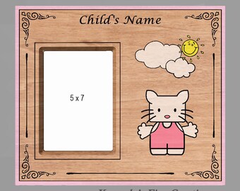 Personalized Child Engraved Stained Wood Picture Frame with Kitten (5X7)