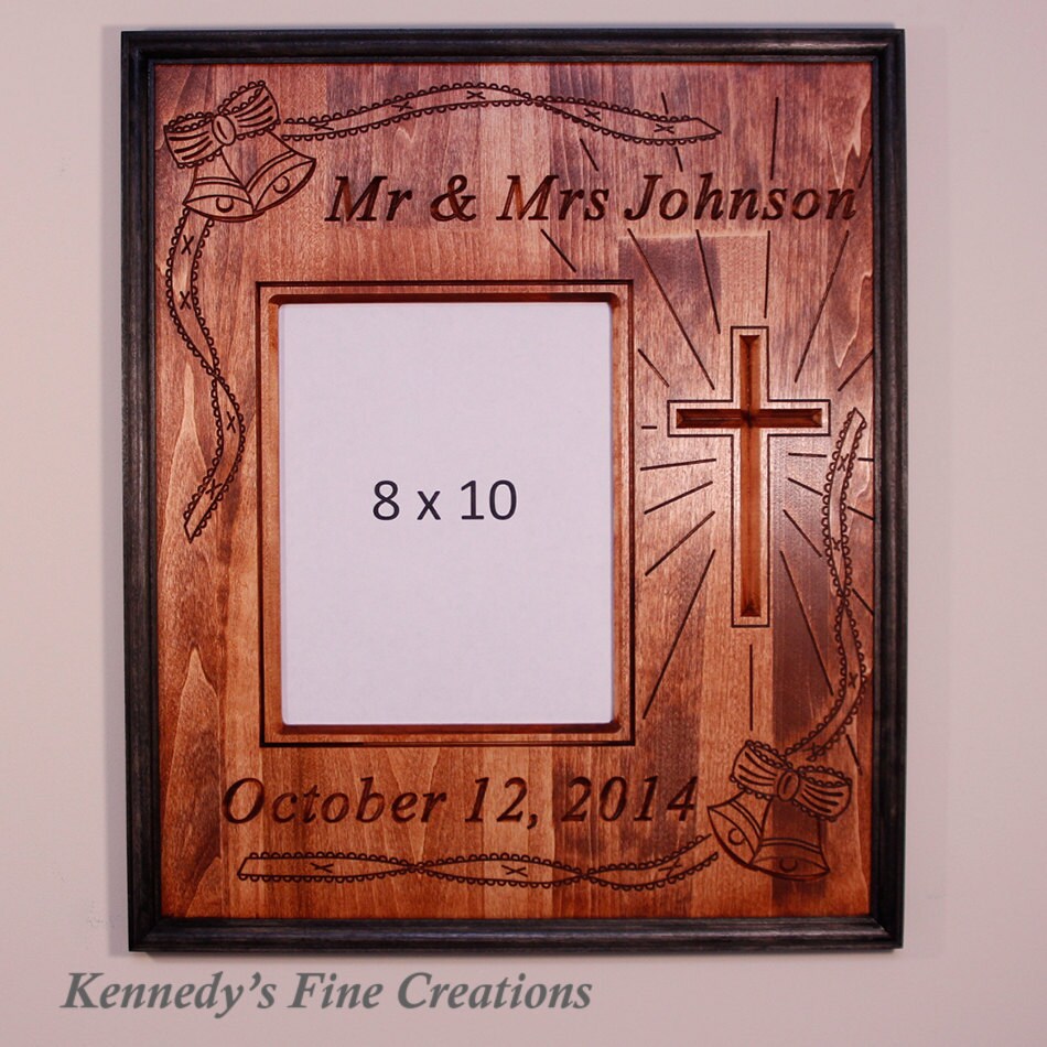 Personalized Wedding Engraved Stained Wood Picture Double Frame with