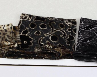 Vintage Fancy Scarves Animal Print, Gold on Brown, and Silver on Black Pre-Owned (FREE SHIPPING)