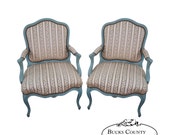 Antique French Louis XV Style Pair of Painted Fauteuil Arm Chairs