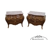 Quality Pair of Bombe Marble Top Chests Nightstands