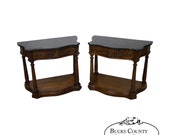 French Louis XV Style Pair of Serpentine Marble Top Nightstands Commodes by White