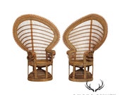 Fine Quality Vintage Pair Wicker Rattan Peacock Chairs