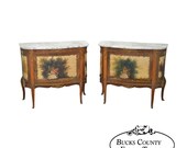 French Louis XV Style Verni Martin Pair of Marble Commodes Consoles