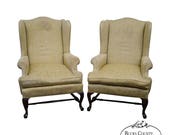 Custom Pair of 18th Century Style Queen Anne Wing Chairs