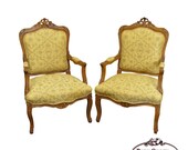 Quality Pair of Custom Upholstered Solid Walnut Louis XV Style Arm Chairs