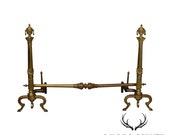French Empire Louis XVI Style Vintage Brass Pair Fireplace Andirons with Bar