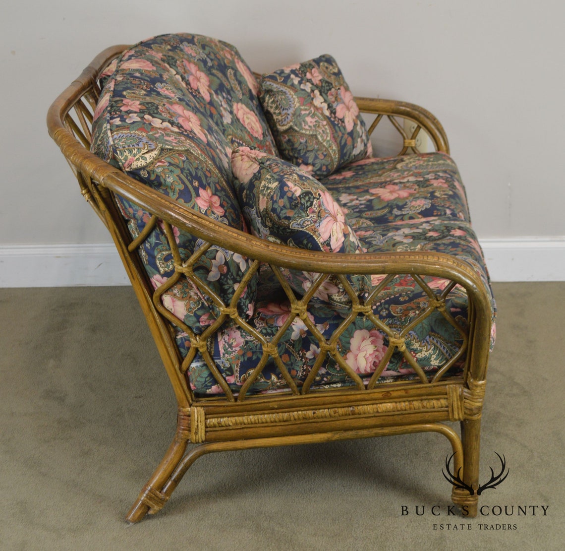 Quality Rattan Pair Curved Back Loveseats With Custom Floral Etsy
