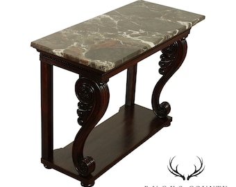 Antique French Empire Mahogany Marble Top Console Table