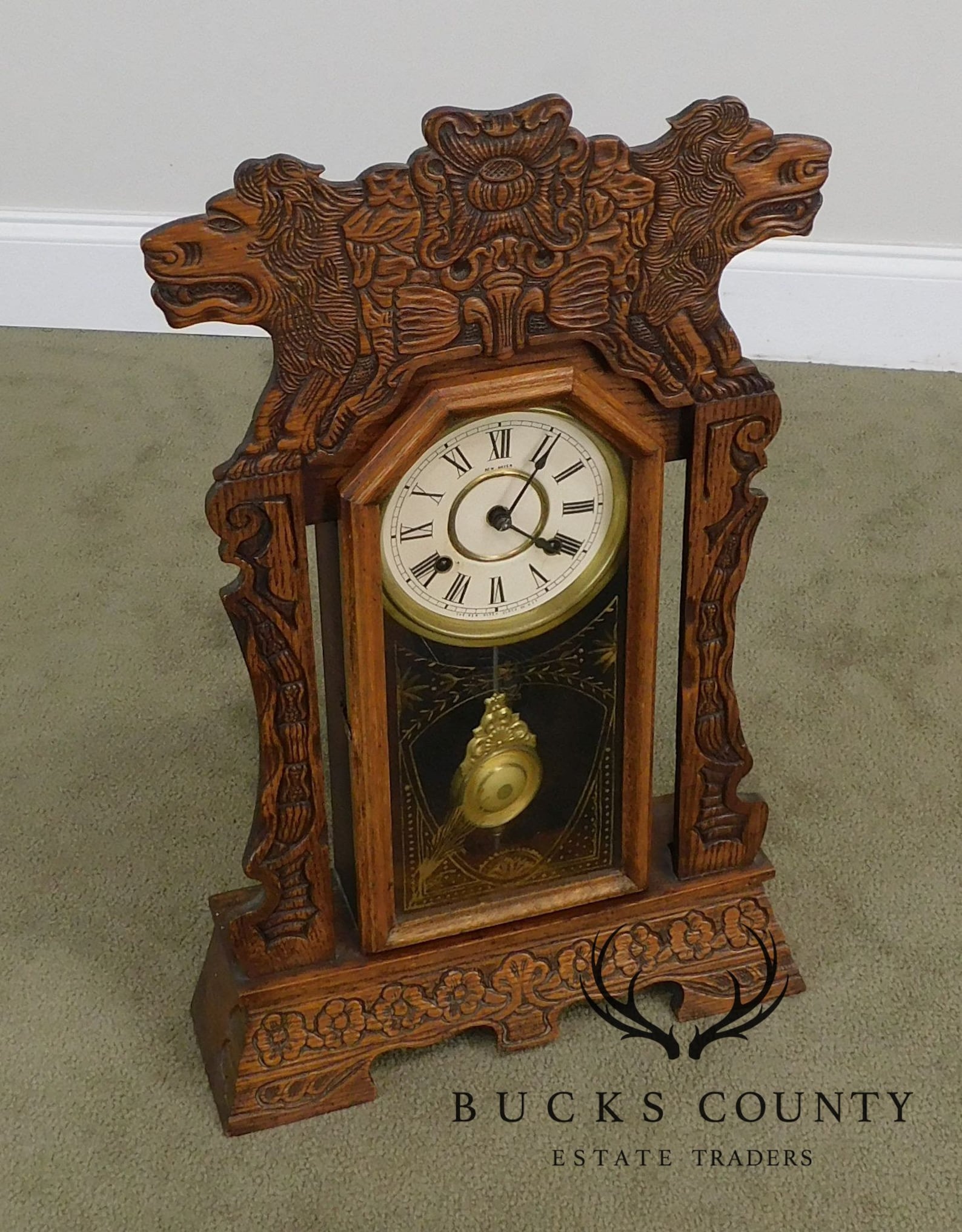 New Haven Antique Lion Carved Oak Gingerbread Kitchen Clock Etsy