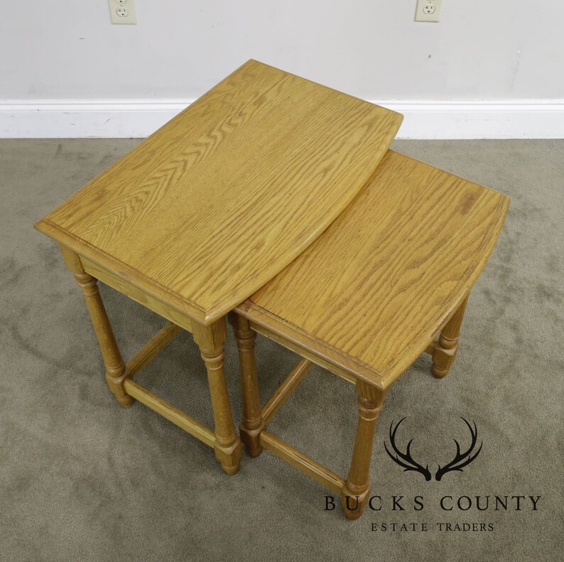 Ethan Allen Oak Nesting Side Table Etsy