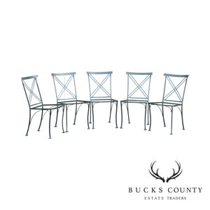 Vintage Set of 5 Wrought Iron X Back Garden Dining Chairs